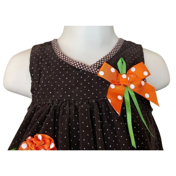 Bonnie Baby Sleeveless Brn Polka Dot Cord Jumper Ribbons Turkey Applique 6-9 Mos - Picture 2 of 8